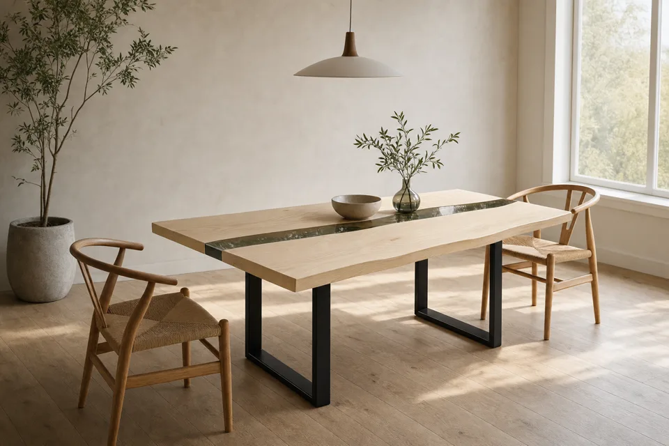 Plank table in light ash, dining room
