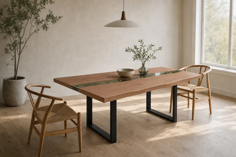 Plank table in walnut, dining room