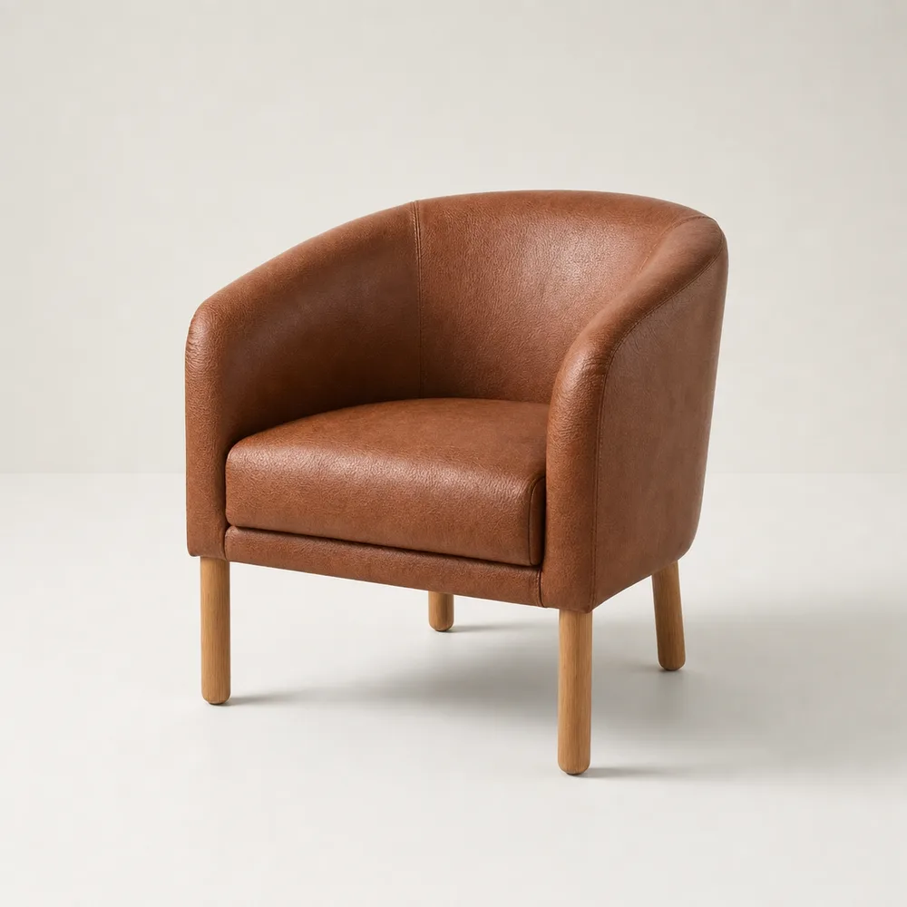 The same tub chair recreated in cognac leather