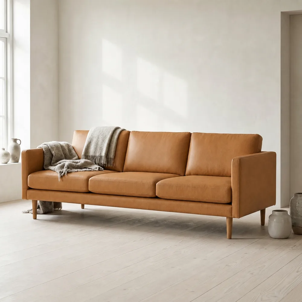 The same sofa recreated in camel leather