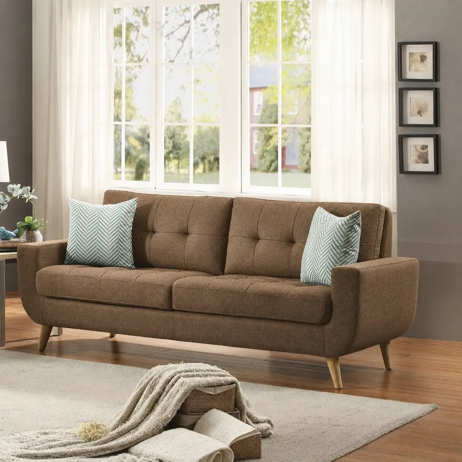 Sofa in camel fabric, living room