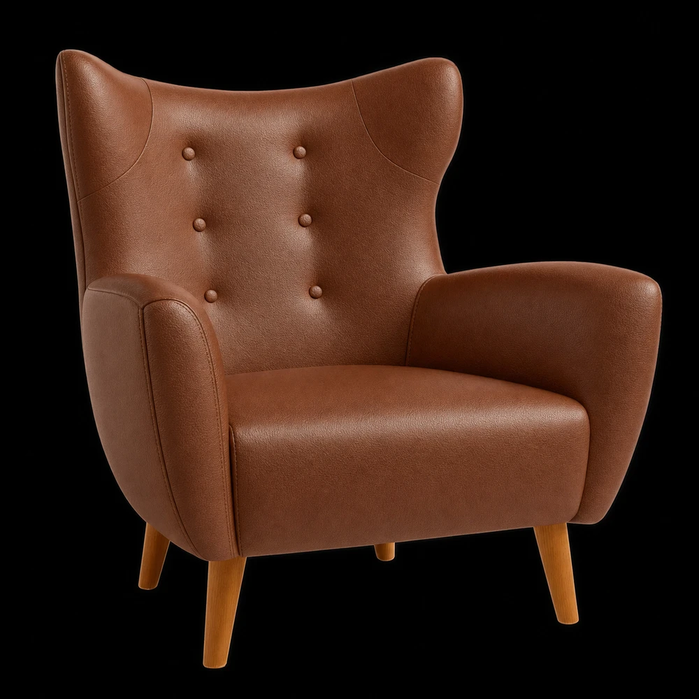 The same armchair recreated by SwatchSwap in cognac pebbled leather