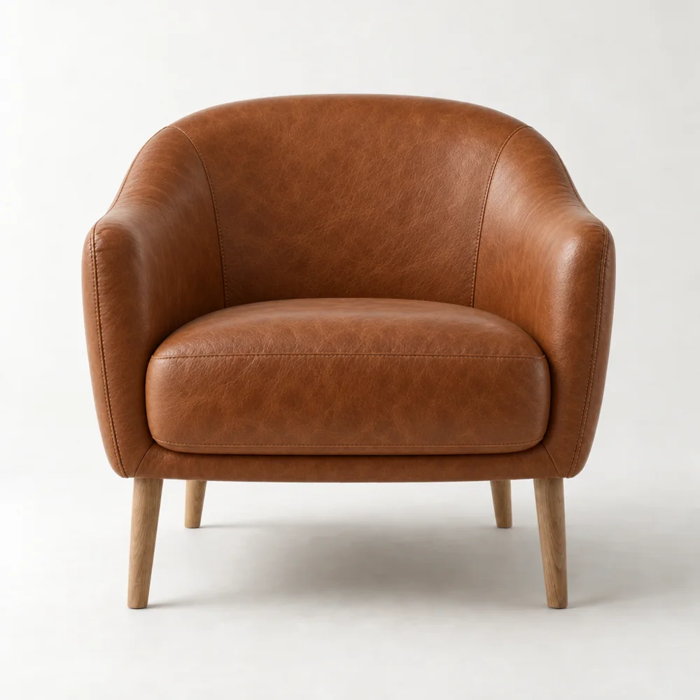 The same armchair recreated by SwatchSwap in cognac full-grain leather