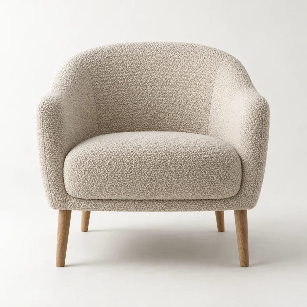 Original armchair in oatmeal bouclé
