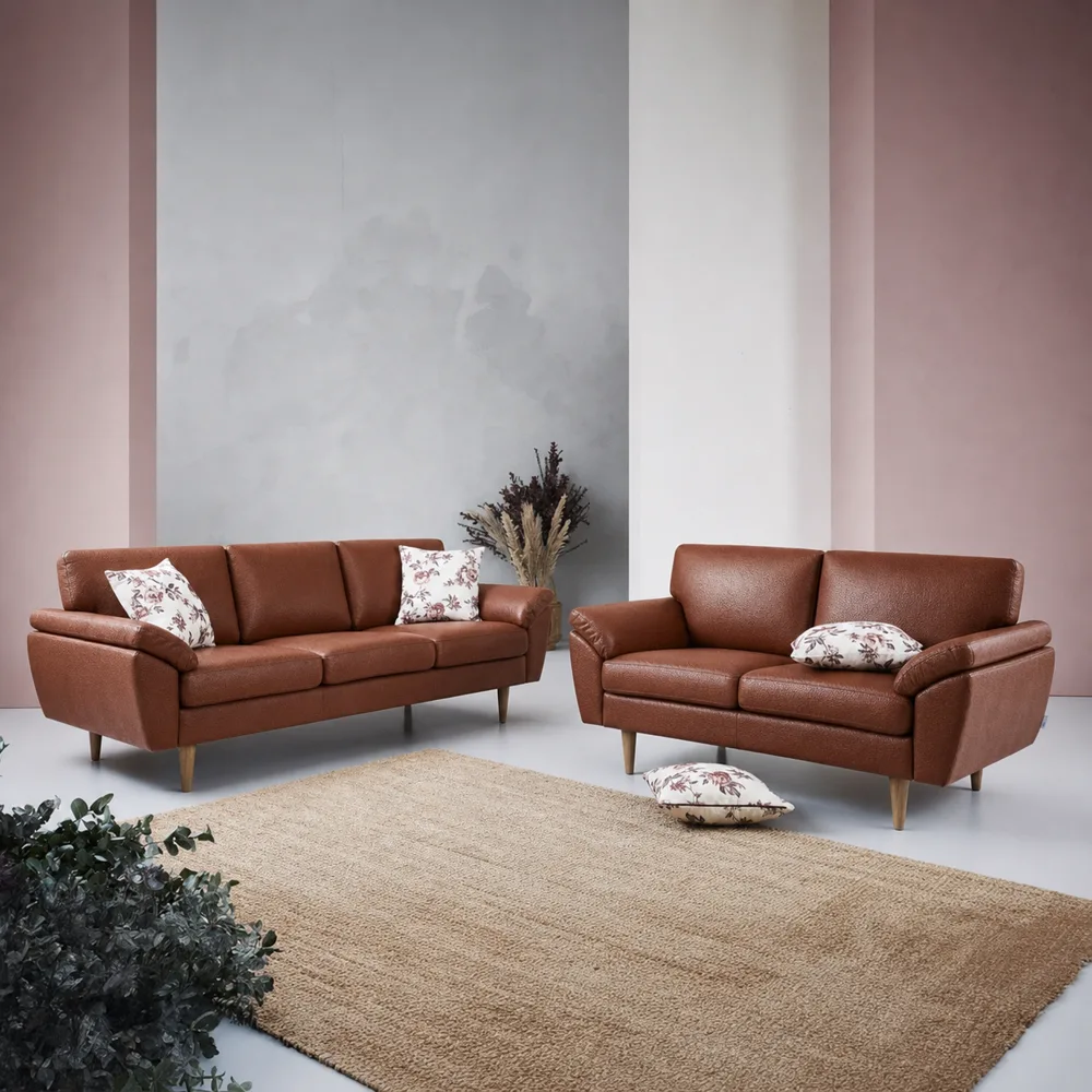 Sofa set in cognac leather
